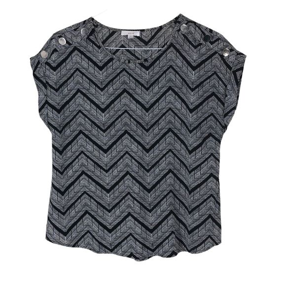 Casual Black & White Chevron Blouse Pullover w/Cuffed Cap Sleeves SZ L - Picture 1 of 7